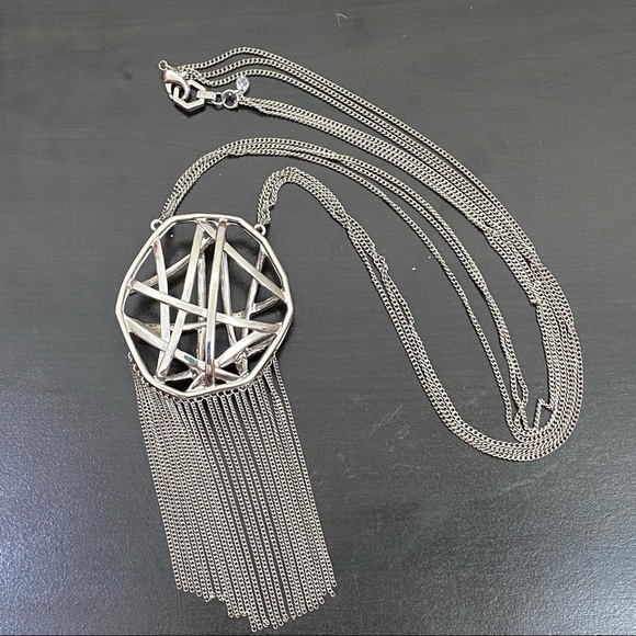 Vintage Vera Wang Simply Vera Rhinestones Silver-tone Fringe Chain Long Necklace - Picture 3 of 14